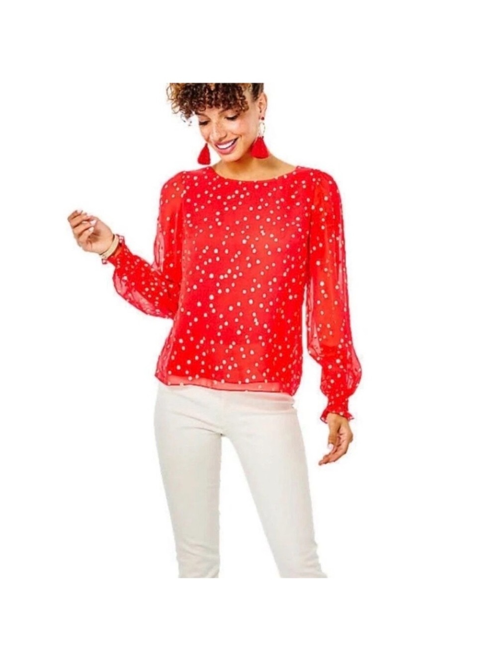 Lilly Pulitzer Red Polka Dot Long-Sleeve Blouse